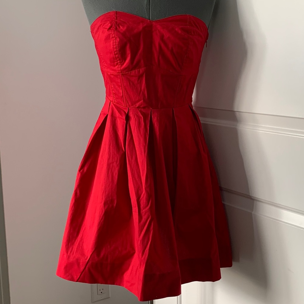 Red Cotton Strapless Sundress w/h Boning Detail